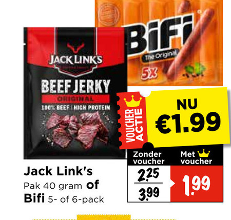 Jack Links   bierworstjes folder aanbieding bij  Vomar - details