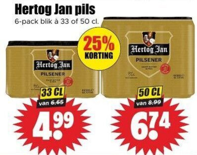 hertog jan blikjes bier 6 25 33 50 pils pack blik pilsener 65 8 99 folder aanbieding bij Dirk Hertog Jan blikje bier folder aanbieding bij Dirk - details