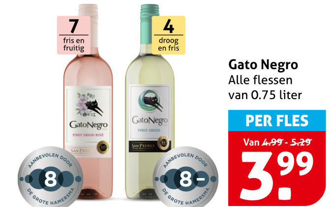 rose 4 7 8 fris fruitig gato negro pinot grigio san hamersma droog pedro gato flessen liter fles 3 99 folder aanbieding bij Hoogvliet