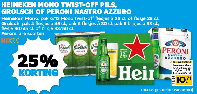 grolsch heineken blikjes bier flesjes 4 6 12 25 30 33 45 250 mono twist off pils peroni nastro pak flesje blikje 50 soorten nix18 pil pack azzurro pilsener original ml folder aanbieding bij Boons Markt Heineken blikje bier, flesje bier folder aanbieding bij Boons Markt - details