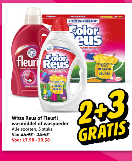 color reus fleuril witte wasmiddel 2 3 5 19 30 reuzenwaskracht fleuri berg vlekken geuren waspoeder soorten stuks henkel folder aanbieding bij Hoogvliet Witte Reus wasmiddel folder aanbieding bij Hoogvliet - details