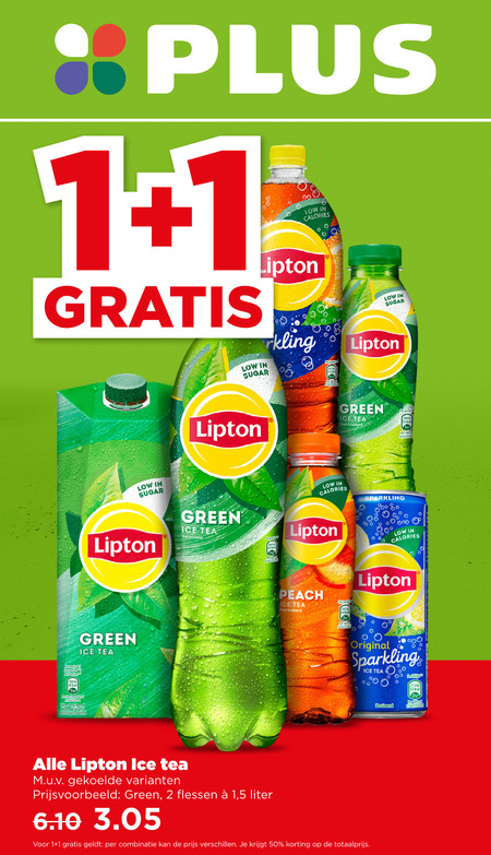 lipton ice tea 1 2 42 50 141 sugar calories nice bruisend green sparkling peach original flessen 5 liter combinatie folder aanbieding bij Plus Lipton ice tea folder aanbieding bij Plus - details