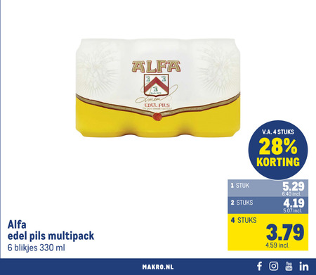 Alfa   blikje bier folder aanbieding bij  Makro - details