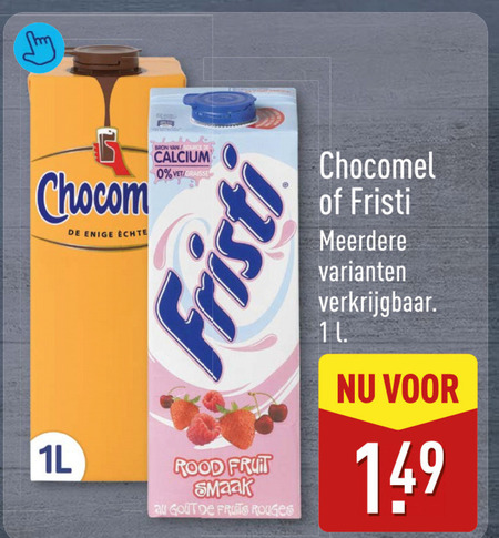 fristi chocomel chocolademelk drinkyoghurt 11 source calcium vet graisse enige meerdere rood fruit gout fruits rouges folder aanbieding bij Aldi Fristi chocolademelk, drinkyoghurt folder aanbieding bij Aldi - details