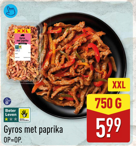 gyrosreepjes 750 xxl gyros paprika beter leven dieren bescherming folder aanbieding bij Aldi