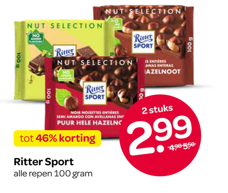 ritter sport chocolade 2 46 100 selection nor semi amargo avellanas puur hazelnoten repen stuks folder aanbieding bij Spar Ritter Sport chocolade folder aanbieding bij Spar - details