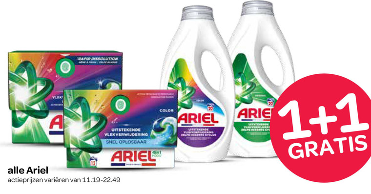 ariel wasmiddel 1 15 20 rapid vlekverwijdering oplosbaar varieeren color cycle folder aanbieding bij Spar Ariel wasmiddel folder aanbieding bij Spar - details