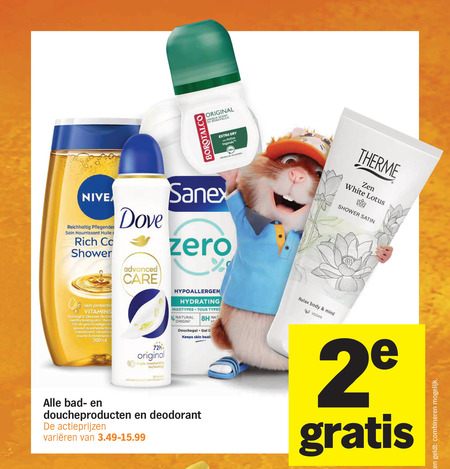 deodorant douchegel 2 original unique scent dry active vegetale therme nourrissant huile co shower skin vitamins cleanses healthy reink sensation 200ml bad dove advanced care sanex zero 72h triple moisturising technologie hydrating huidtypes tous types natural nat origin gel keeps healt doucheproducten varieeren relax body mind zen white lotus satin combineren folder aanbieding bij Albert Heijn
