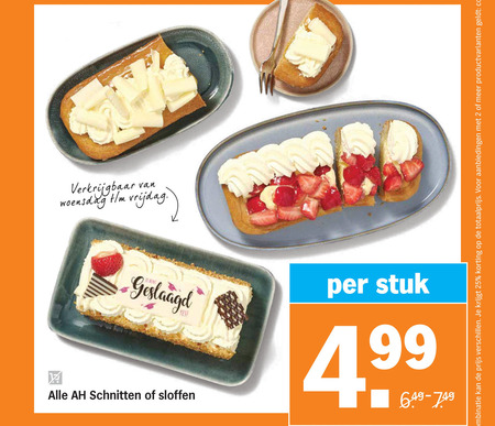 slagroomschnitte 2 25 99 woensdag vrijdag combinatie productvarianten schnitten sloffen stuk folder aanbieding bij Albert Heijn