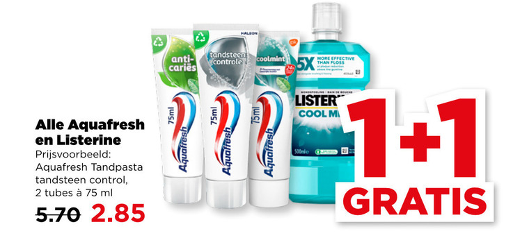 Listerine   tandpasta, mondwater folder aanbieding bij  Plus - details
