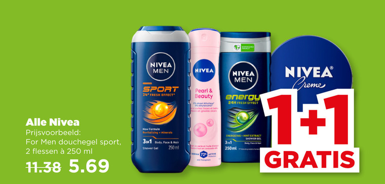 nivea douchegel 1 2 24 250 men creme for sport flessen ml fresh effect new formula minerals body face hair shower gel pearl beauty gladde oksels derma active energy mint extract 250ml folder aanbieding bij Plus Nivea douchegel folder aanbieding bij Plus - details