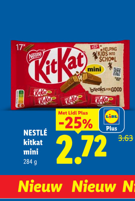 kitkat chocoladerepen 17 nestle mini kids school breaks for good folder aanbieding bij Lidl KitKat chocoladereep folder aanbieding bij Lidl - details