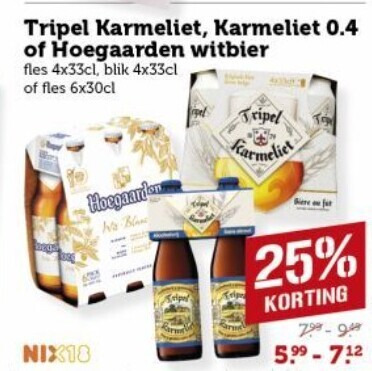 karmeliet hoegaarden speciaalbieren witbier 25 tripel fles blik nix18 folder aanbieding bij Coop Karmeliet speciaalbier, witbier folder aanbieding bij Coop - details