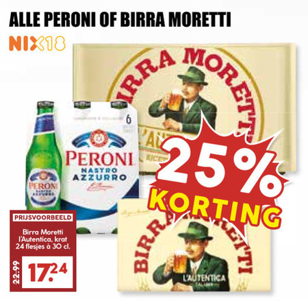 peroni birra moretti speciaalbieren krat bier 6 24 25 30 nix18 peren nastro azzurro folder aanbieding bij MCD Supermarkt Basis Birra Moretti speciaalbier, krat bier folder aanbieding bij MCD Supermarkt Basis - details