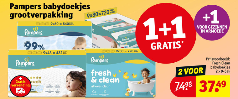 pampers billendoekjes 1 2 9 99 720 baby wipes babydoekjes grootverpakking with verzending helps restore alcohol natural skin perfume dermatologisch plastic gently clear fresh clean all tested gezinnen pak folder aanbieding bij Kruidvat Pampers billendoekjes folder aanbieding bij Kruidvat - details