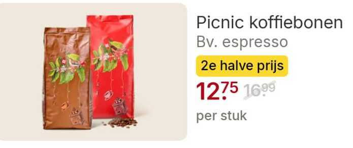 picnic koffiebonen espresso 2e halve stuk folder aanbieding bij Picnic Picnic koffiebonen folder aanbieding bij Picnic - details