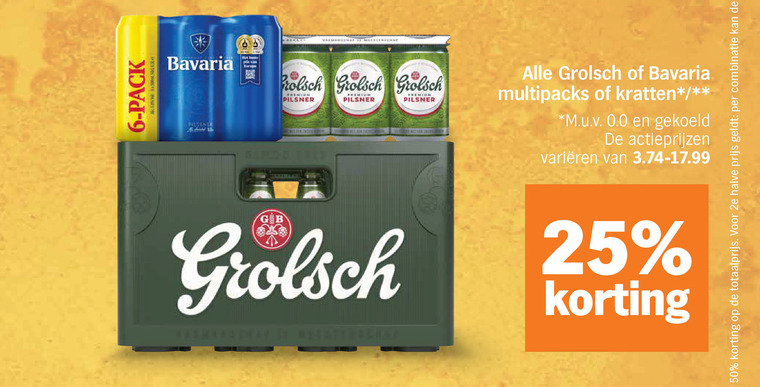 Grolsch   blikje bier, krat bier folder aanbieding bij  Albert&nbsp;Heijn - details