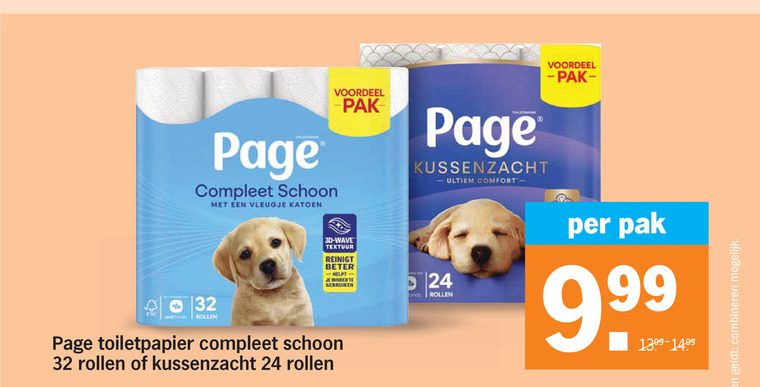page toiletpapier 24 32 schoon vleugje katoen voordeel kussenzacht comfort rollen 3d wave textuur reinigt beter minder gebruiken pak combineren folder aanbieding bij Albert Heijn Page toiletpapier folder aanbieding bij Albert Heijn - details