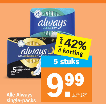 Always   maandverband, inlegkruisjes folder aanbieding bij  Albert&nbsp;Heijn - details