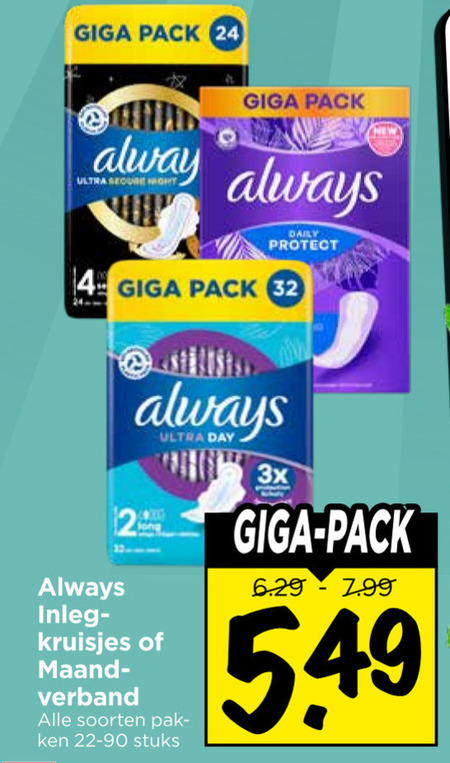 Always   maandverband, inlegkruisjes folder aanbieding bij  Vomar - details