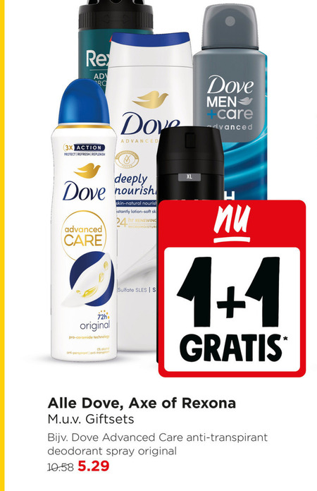 axe rexona dove deodorant douchegel 1 24 re rc 3x action protect refresh advanced men care deeply skin natural lotion soft hr 72h original pro ceramide technology alcohol anti anti-perspirant transpiral xl giftsets transpirant spray folder aanbieding bij Jumbo Rexona deodorant, douchegel folder aanbieding bij Jumbo - details