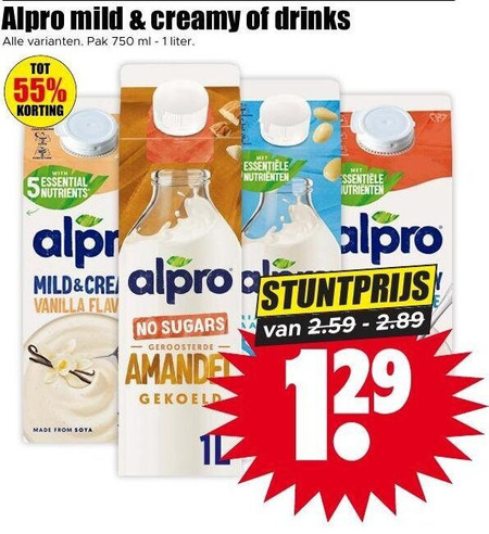 Alpro   soja melk folder aanbieding bij  Dirk - details