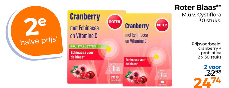 roter voedingssupplement 1 2 10 30 2e halve cranberry echinacea vitamine blaas stuks bruistabletten dag 2x tabletten probiotica folder aanbieding bij Trekpleister Roter voedingssupplement folder aanbieding bij Trekpleister - details