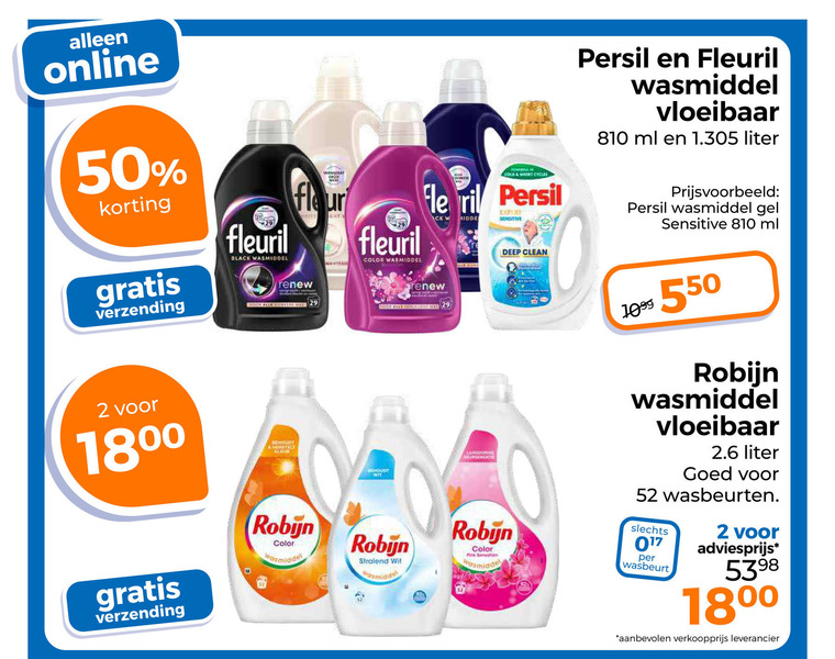 robijn persil fleuril wasmiddel 2 50 810 1800 online verzending black www flour adria color cold short middel good ally expert sensitive deep clean vloeibaar ml liter gel wit wasbeurten wasbeurt 18 folder aanbieding bij Trekpleister Robijn wasmiddel folder aanbieding bij Trekpleister - details