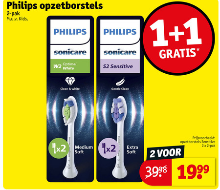 philips opzetborstel 1 2 opzetborstels pak kids sonicare optimal white sensitive clean gentle medium soft folder aanbieding bij Kruidvat Philips opzetborstel folder aanbieding bij Kruidvat - details