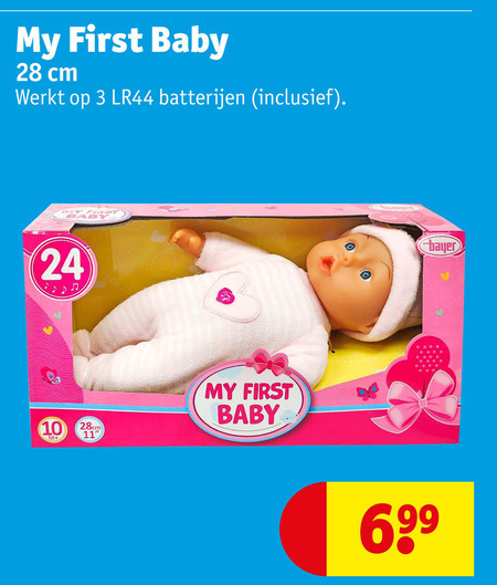 babypoppen 3 10 11 24 28 my baby cm batterijen 28cm bayer folder aanbieding bij Kruidvat
