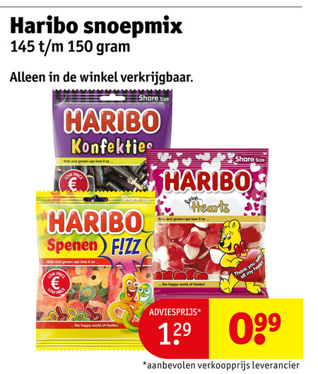 haribo snoep 150 snoepmix share size kids and grown ups love it spenen price happy world you with all my heart folder aanbieding bij Kruidvat Haribo snoep folder aanbieding bij Kruidvat - details