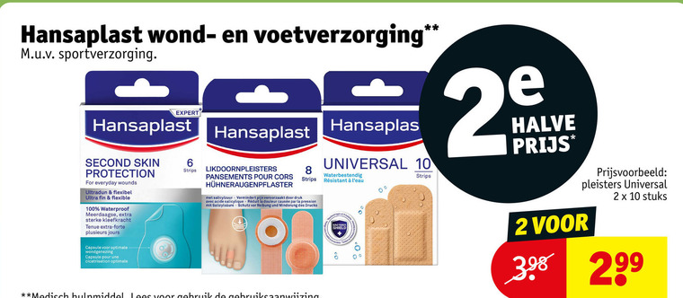 hansaplast pleisters 2 6 8 10 100 wond voetverzorging expert strips second skin protection for everyday ultradun flexibel ultra flexible waterproof meerdaagse kleefkracht tenue forte capsule wondgenezing pour cicatrisation likdoornpleisters salicylzuur pijn veroorzaakt druk avec la pression schutz des universal waterbestendig shield medisch halve stuks folder aanbieding bij Kruidvat Hansaplast pleister folder aanbieding bij Kruidvat - details