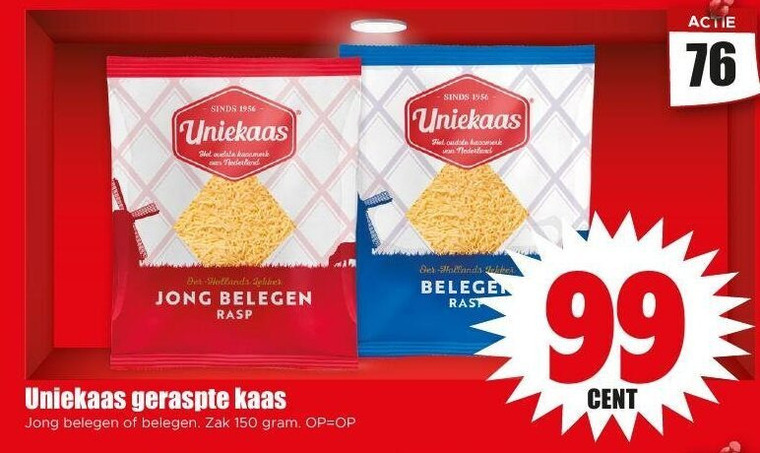 Uniekaas   geraspte kaas folder aanbieding bij  Dirk - details