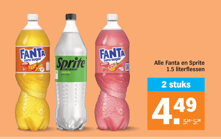 sprite fanta frisdrank 2 zero sugar orange lemon lime pomelo literflessen stuks folder aanbieding bij Albert Heijn Sprite frisdrank folder aanbieding bij Albert Heijn - details