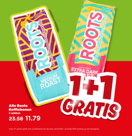 Roots   koffiebonen folder aanbieding bij  Plus - details