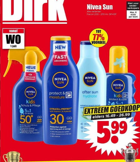 Nivea   zonnebrandolie folder aanbieding bij  Dirk - details