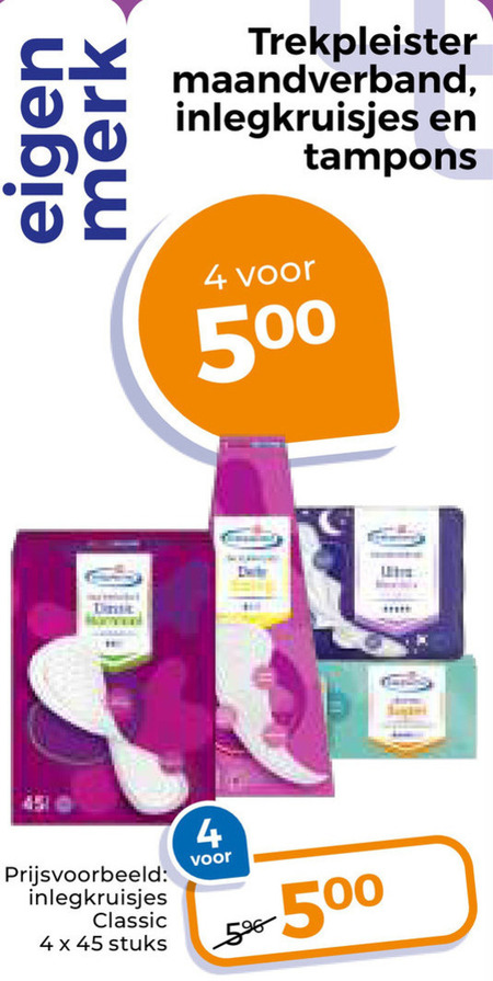 Trekpleister Huismerk   inlegkruisjes, tampons folder aanbieding bij  Trekpleister - details