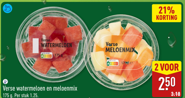 meloen watermeloen 2 250 verse meloenmix nutri score stuk folder aanbieding bij Aldi