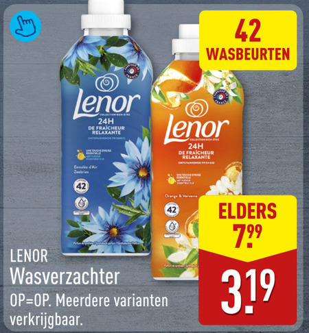 lenor wasverzachter 42 wasbeurten collection fraicheur relaxante ontspannende zeebries meerdere etre essentielle orange verveine elders folder aanbieding bij Aldi Lenor wasverzachter folder aanbieding bij Aldi - details