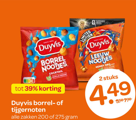 duyvis borrelnootjes 2 200 borrel nootjes cocktail tijgernoten zakken leeuw stuks folder aanbieding bij Spar Duyvis borrelnootjes folder aanbieding bij Spar - details