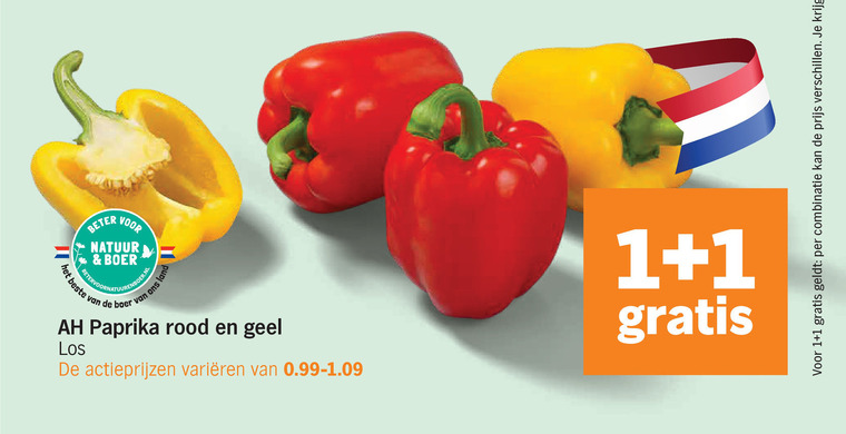 paprika 1 beter natuur boer it land rood geel varieeren combinatie folder aanbieding bij Albert Heijn