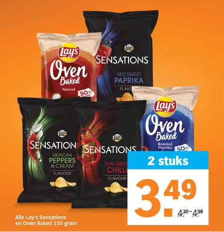 lays chips 2 50 150 oven baked naturel less sensations red sweet paprika flavo sensation mexican peppers cream flavour thai chilli roasted stuks folder aanbieding bij Albert Heijn Lays chips folder aanbieding bij Albert Heijn - details