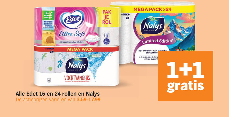 edet nalys keukenpapier toiletpapier 1 16 24 80 zacht zachtere wereld pak rol ultra soft natuurlijk mega pack inspired by sa vochtvangers rollen varieeren limited edition toppunt comfortabel le summum du folder aanbieding bij Albert Heijn Edet keukenpapier, toiletpapier folder aanbieding bij Albert Heijn - details
