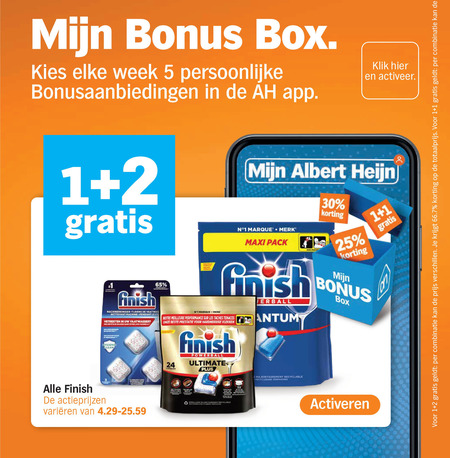 finish vaatwasmiddel 1 2 5 24 25 30 65 combinatie box week bonusaanbiedingen klik activeer machinereiniger vaatwas machine pendant le vetresten vaatwasser hygiene clean merk albert maxi pack notre meilleure les taches prestatie hardnekkige vlekken powerball ultimate recyclable varieeren activeren folder aanbieding bij Albert Heijn Finish vaatwasmiddel folder aanbieding bij Albert Heijn - details