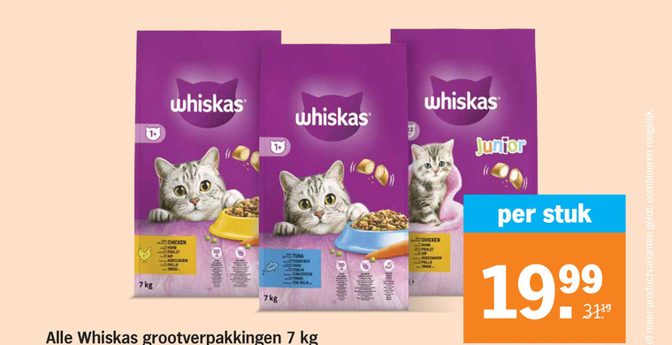 whiskas kattenvoer 7 12 1 chicken pollo tuna ton junior poulet stuk productvarianten combineren folder aanbieding bij Albert Heijn Whiskas kattenvoer folder aanbieding bij Albert Heijn - details