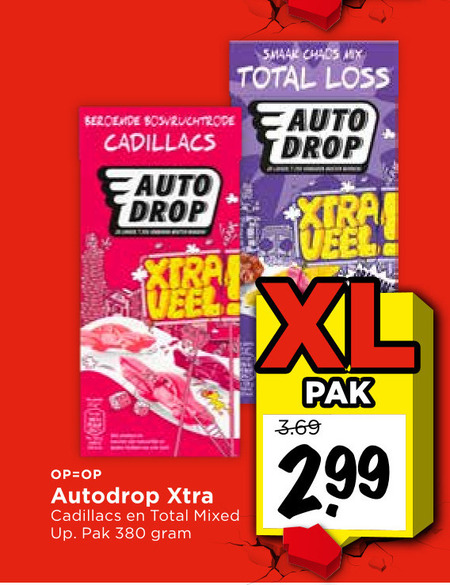 autodrop snoep bosvruchtrode cadillacs auto drop total mixed up pak loss xl folder aanbieding bij Vomar Autodrop snoep folder aanbieding bij Vomar - details