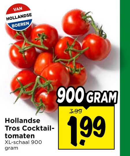 trostomaten hollandse boeren tros cocktail tomaten xl schaal 3.99 folder aanbieding bij Vomar