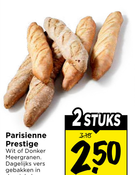 stokbrood parisienne prestige wit donker meergranen dagelijks vers gebakken 2stuks 2 50 folder aanbieding bij Vomar