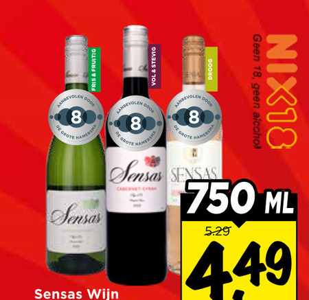 sensas witte wijn rode 8 18 80 750 fris fruitig stevig hamersma and alcohol cabernet ml folder aanbieding bij Vomar Sensas rode wijn, witte wijn folder aanbieding bij Vomar - details