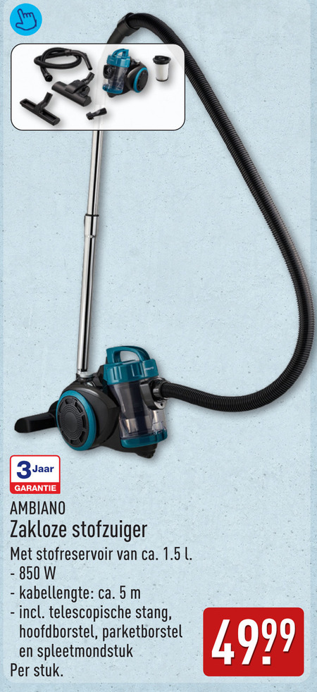 stofzuiger 5 3jaar zakloze stofreservoir ca. l telescopische stang parketborstel spleetmondstuk stuk folder aanbieding bij Aldi